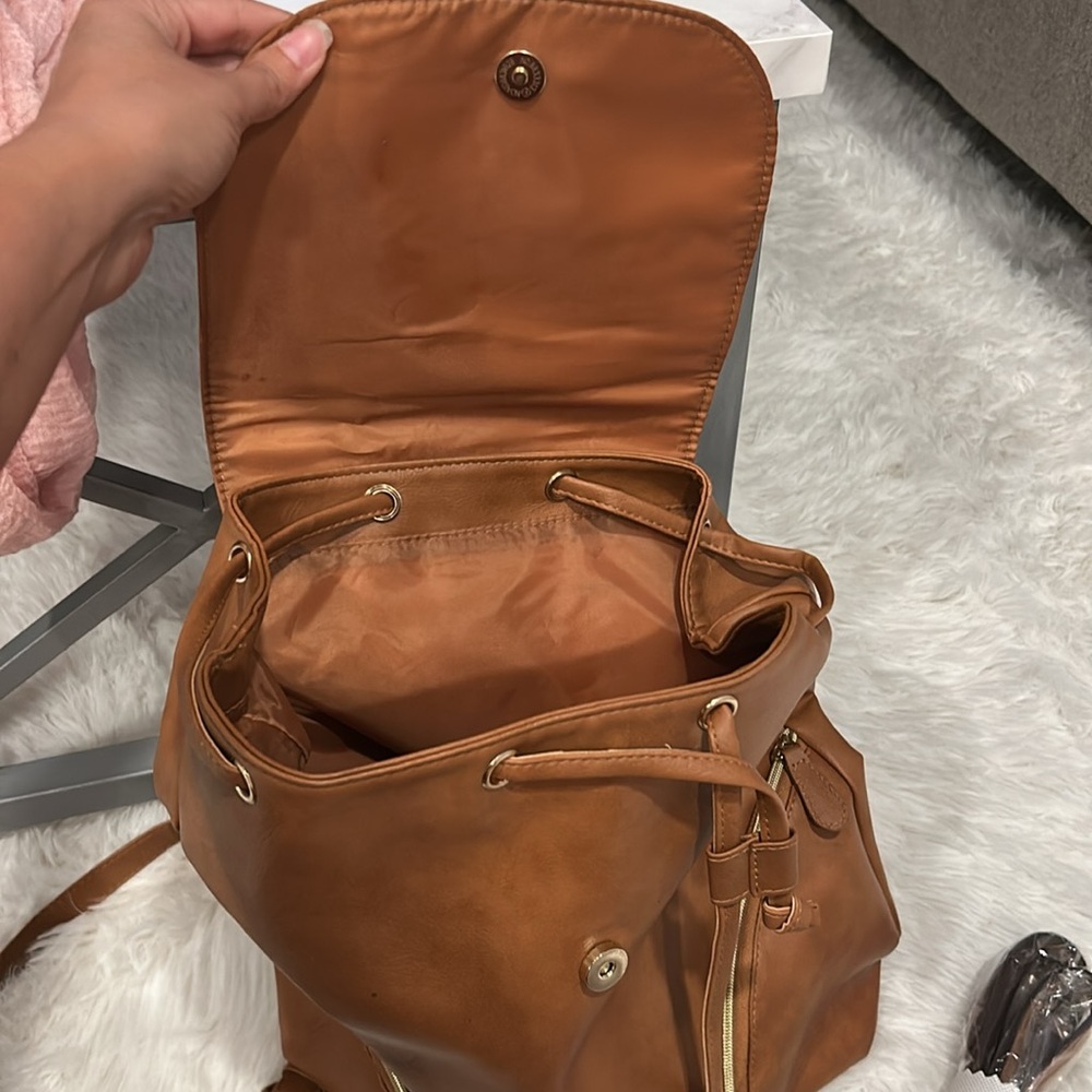 Brown (Faux) Leather Backpack - Picture 2 of 5